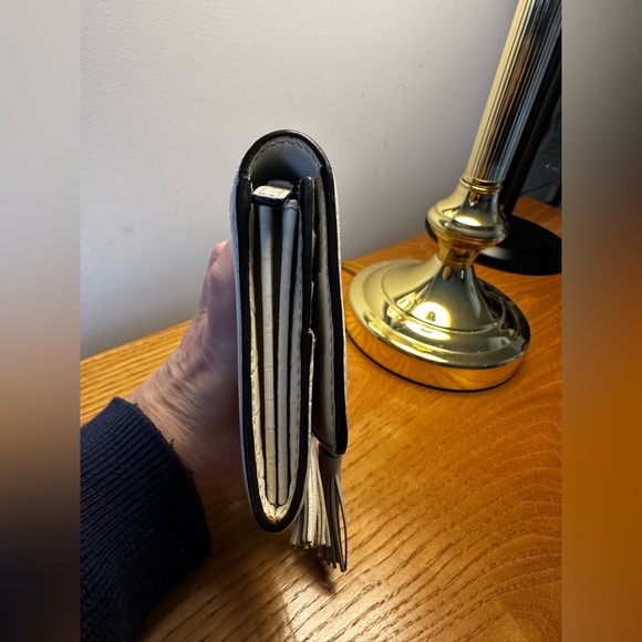 Celine Cream/Tan Leather & Canvas Asymmetrical Tassel Long Wallet - Picture 4 of 7